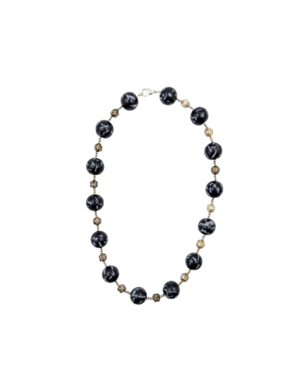 Collar de Perlas Checas Negras Marmoleadas