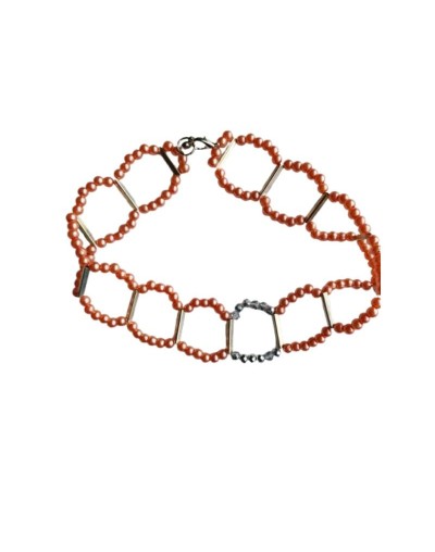 Collar Geométrico de Perlas Sintéticas Salmón 