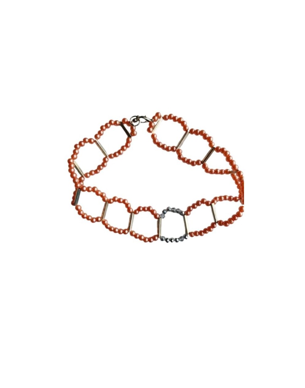Collar Geométrico de Perlas Sintéticas Salmón 