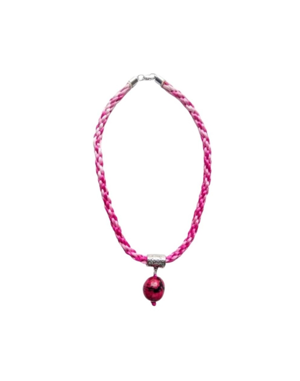 Collar Kumihimo artesanal en tonos rosados 