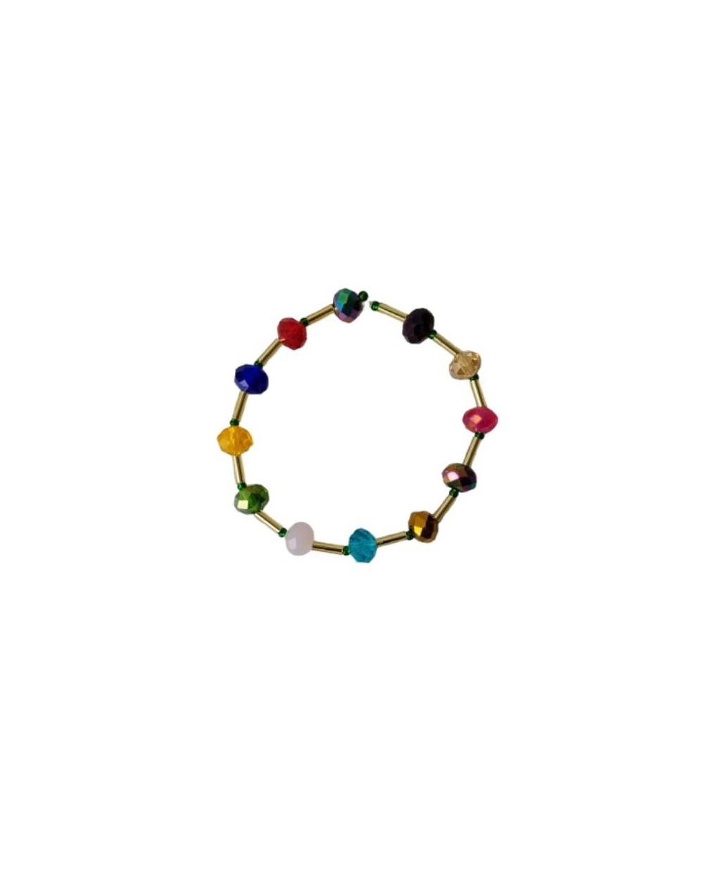 Pulsera elástica de muranos multicolor y canutillos dorados canutillos 