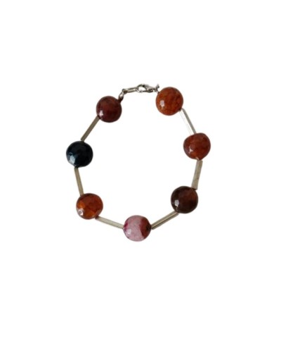 Pulsera de Ágatas Multicolor y Canutillos Dorados 
