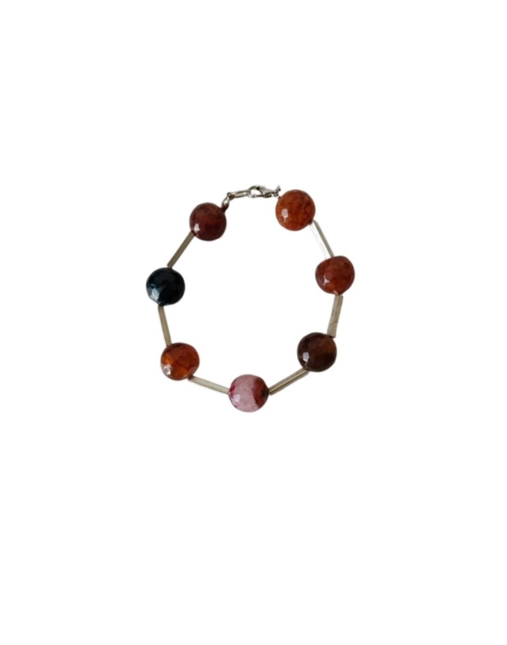 Pulsera de Ágatas Multicolor y Canutillos Dorados 