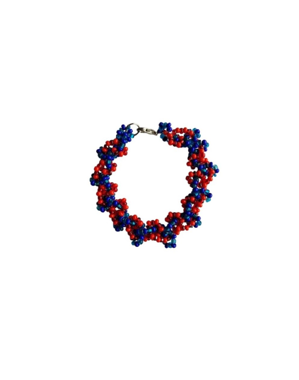Pulsera de Mostacillas Azules y Rojas en Macramé 