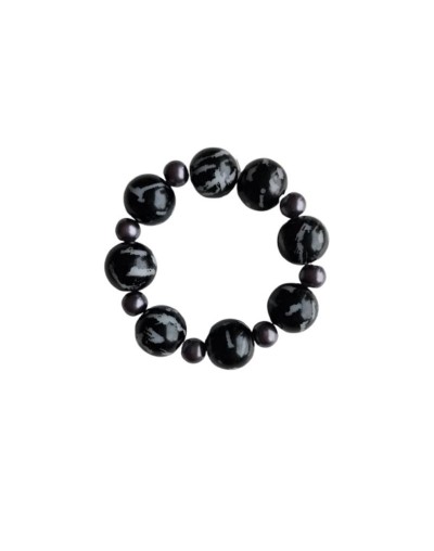 Pulsera de Perlas Checas Negras Marmoleadas