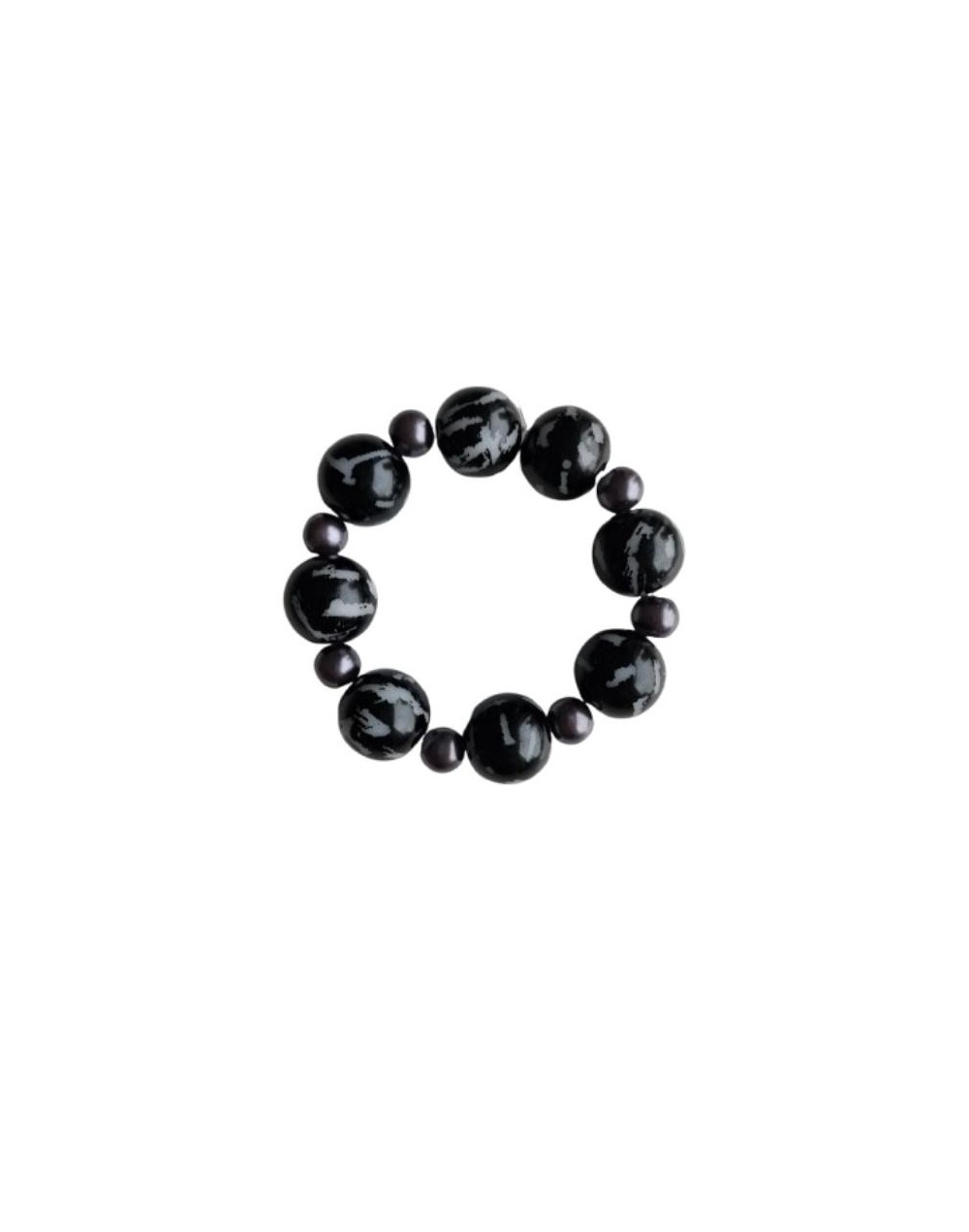 Pulsera de Perlas Checas Negras Marmoleadas