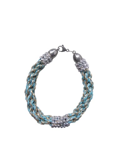 Pulsera Kumihimo En Cuerina Azul y Dorada 