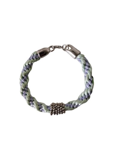 Pulsera Kumihimo Verde Claro y Gris 