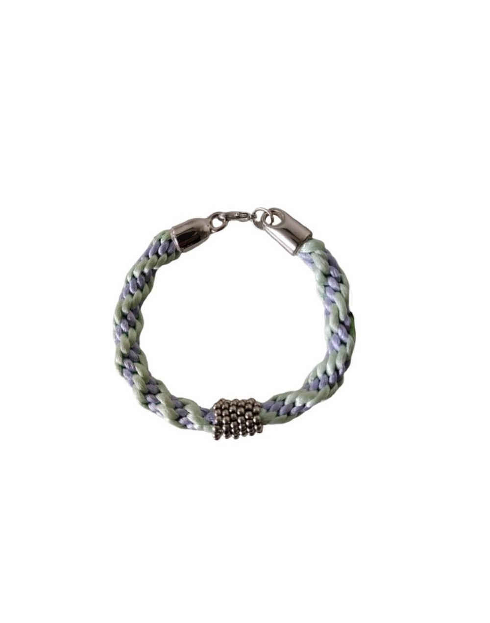 Pulsera Kumihimo Verde Claro y Gris 
