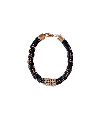 Pulsera Kumihimo Cuero Gamuzado Café y Dorado 
