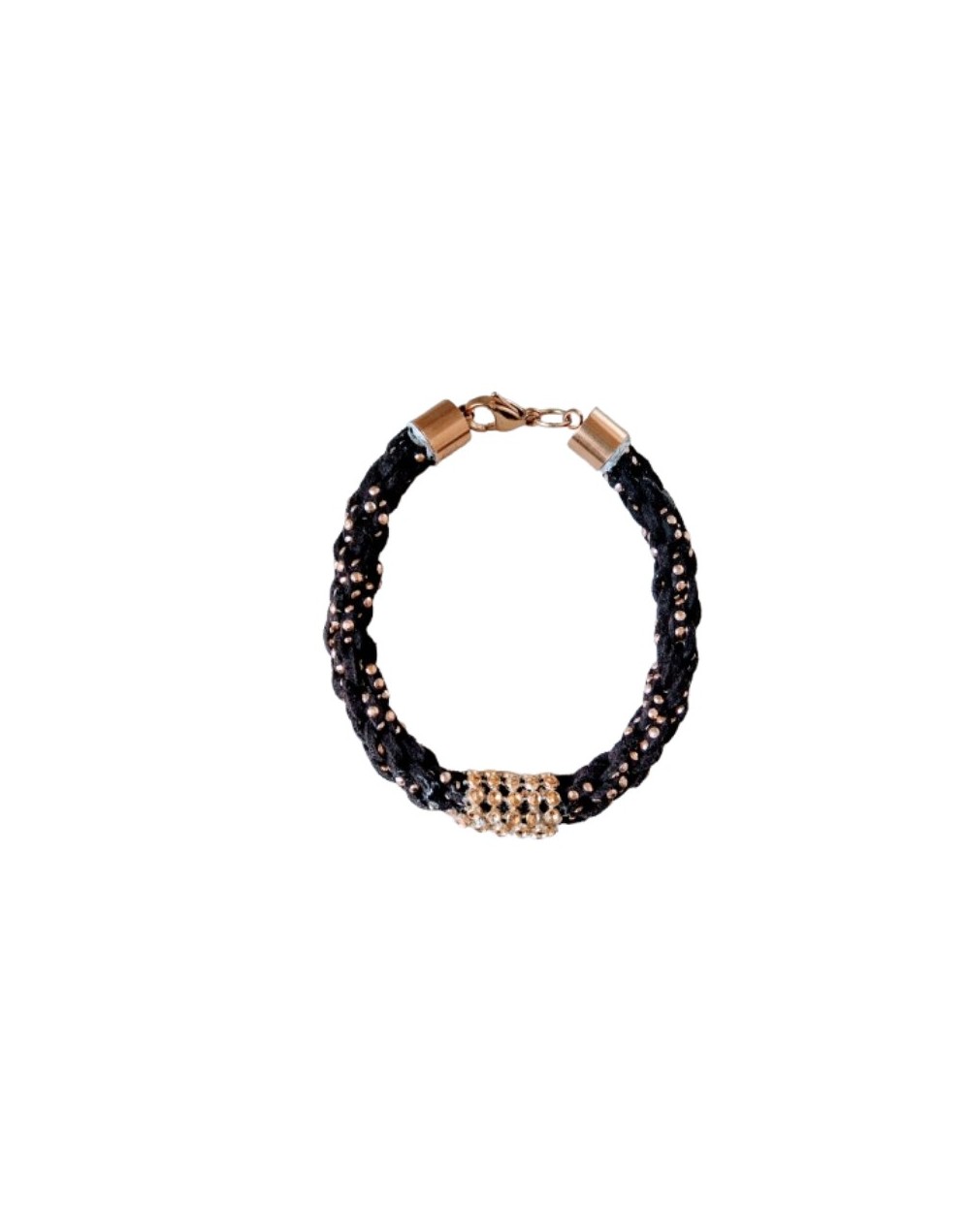 Pulsera Kumihimo Cuero Gamuzado Café y Dorado 