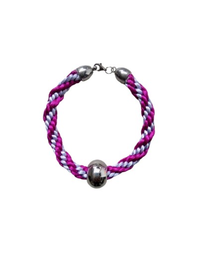 Pulsera Kumihimo Plateada y Fucsia 