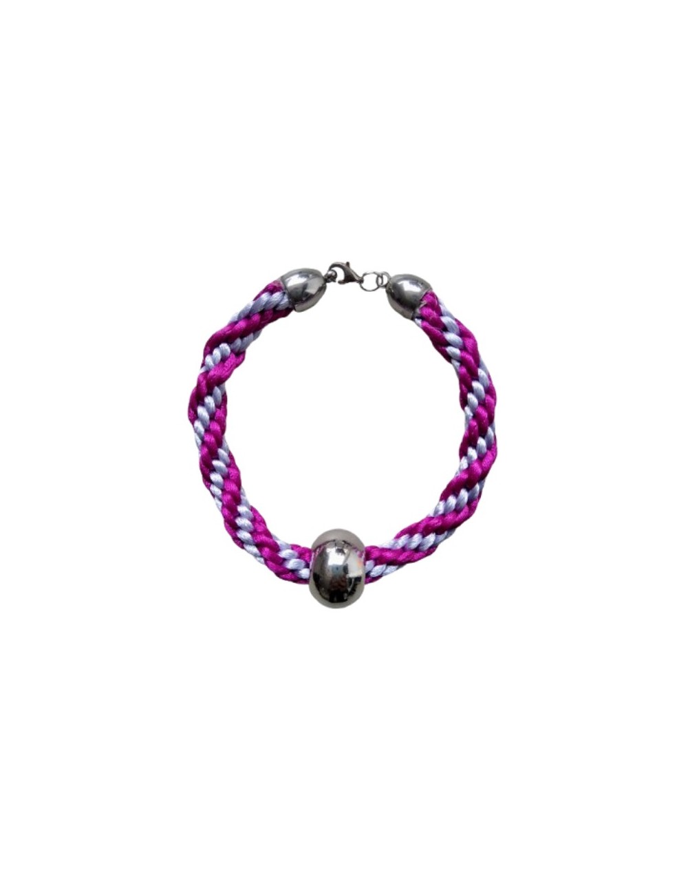 Pulsera Kumihimo Plateada y Fucsia 