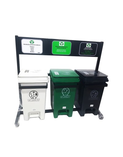 Punto ecológico pedal de 20 litros de tres puestos para residuos 
