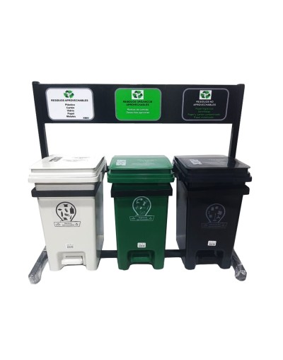 Punto ecológico pedal de 20 litros de tres puestos para residuos 