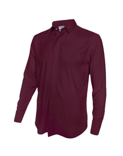 Camisa con botones escondidos vino tinto en 100% lino ocasión manga larga Slim hombre