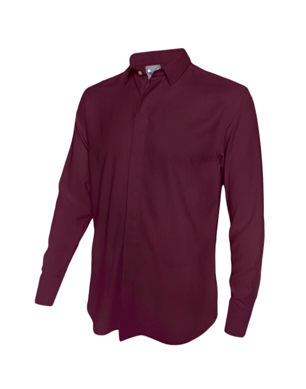 Camisa con botones escondidos vino tinto en 100% lino ocasión manga larga Slim hombre