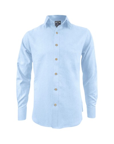 Camisa lino azul claro sin bolsillo manga larga Slim hombre