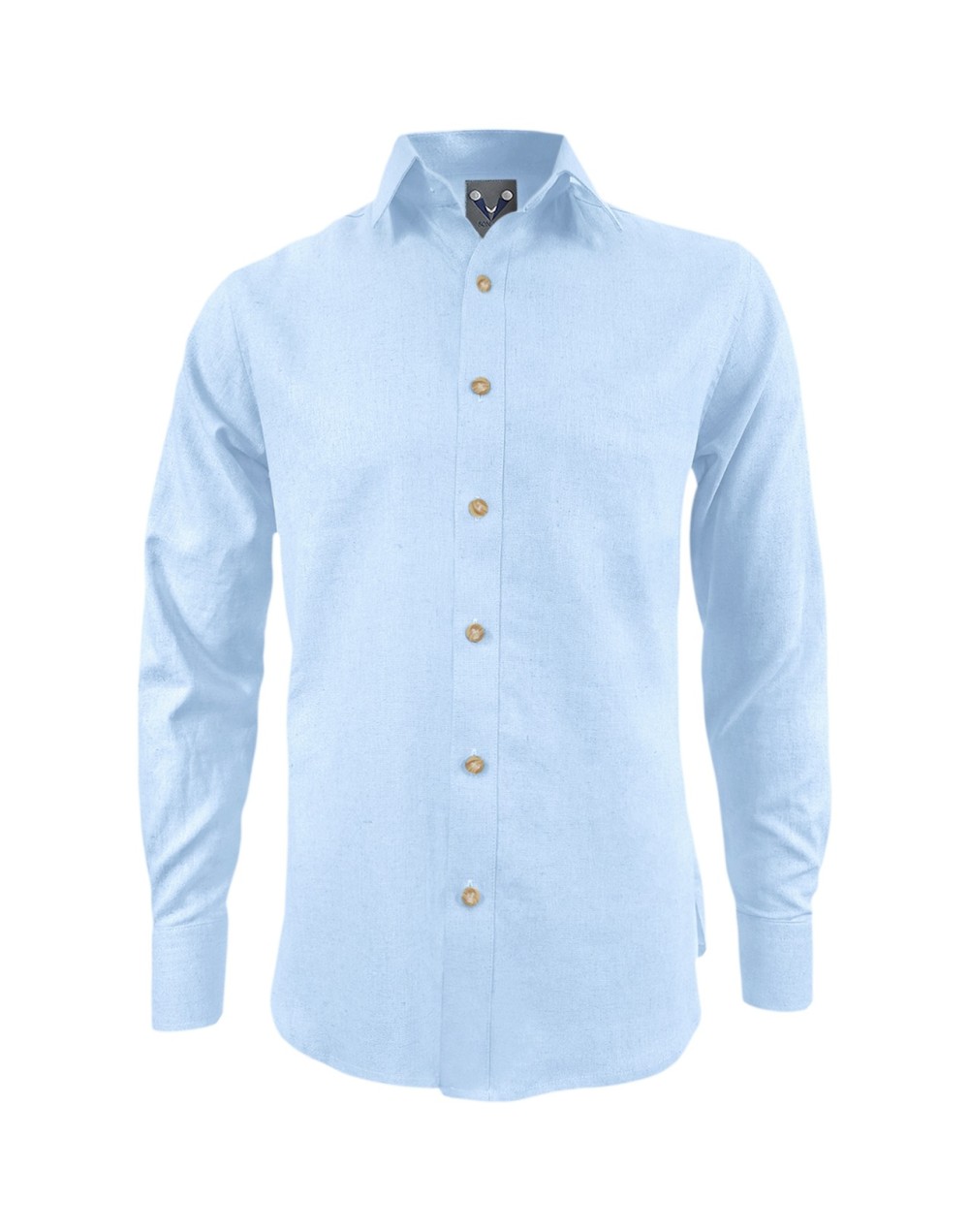 Camisa lino azul claro sin bolsillo manga larga Slim hombre