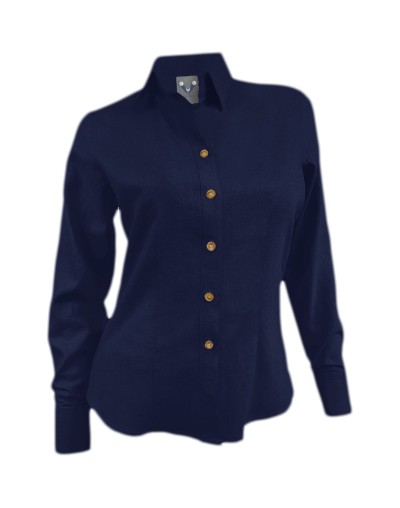 Camisa blusa lino azul oscuro casual manga larga para mujer