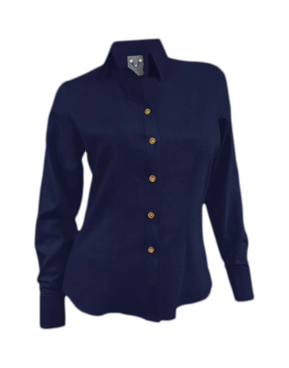 Camisa blusa lino azul oscuro casual manga larga para mujer