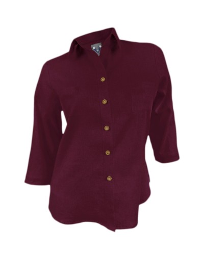 Camisa blusa lino vino tinto celebración manga 3/4 mujer
