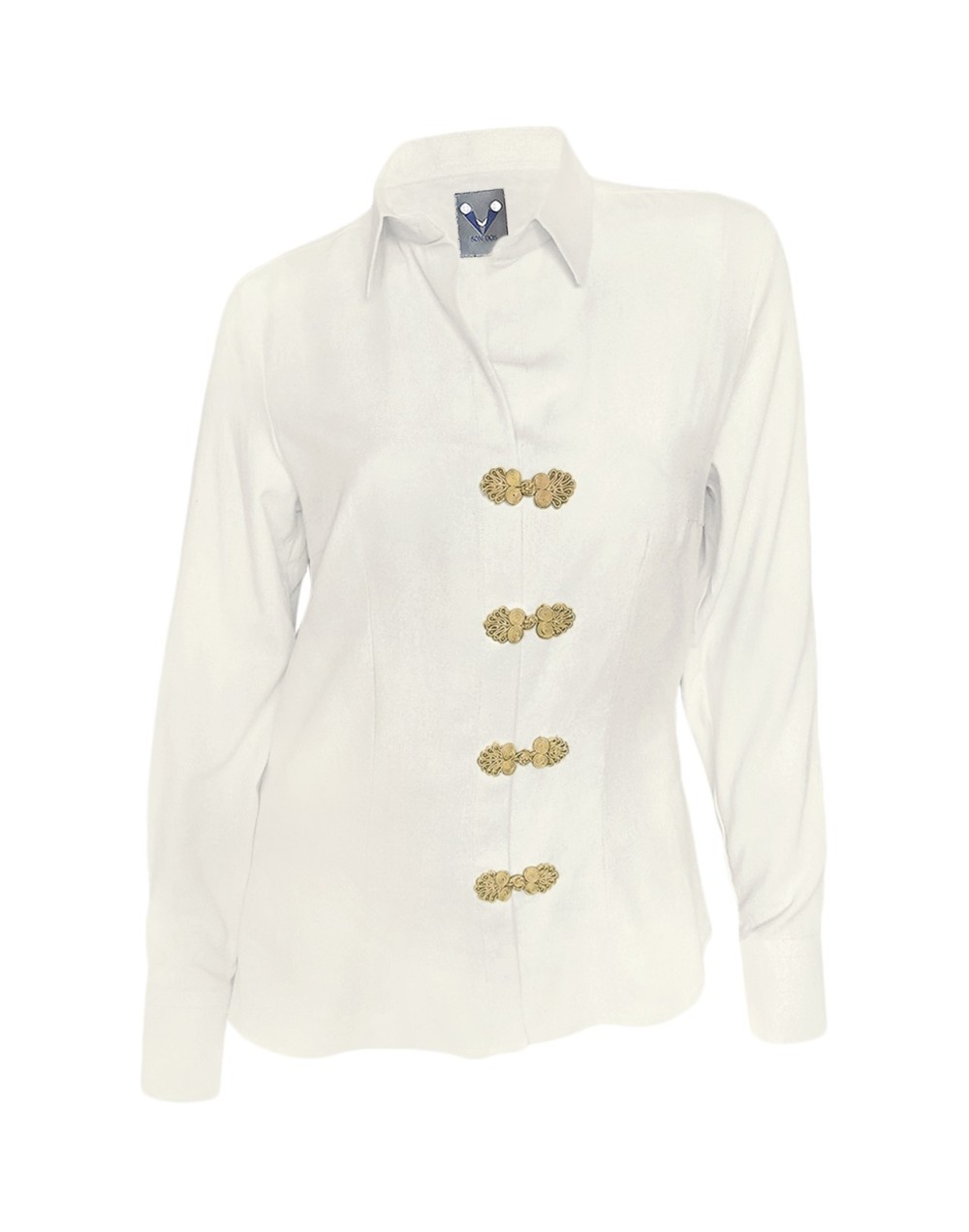 Camisa blusa botones artesanales color marfil en 100% lino entallada oficina mujer