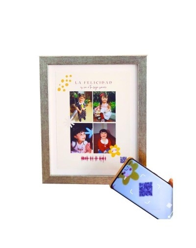  Marco color plata con Onda Sonora y QR — Regalo Personalizado Bogotá | Crea Artsound Gifts