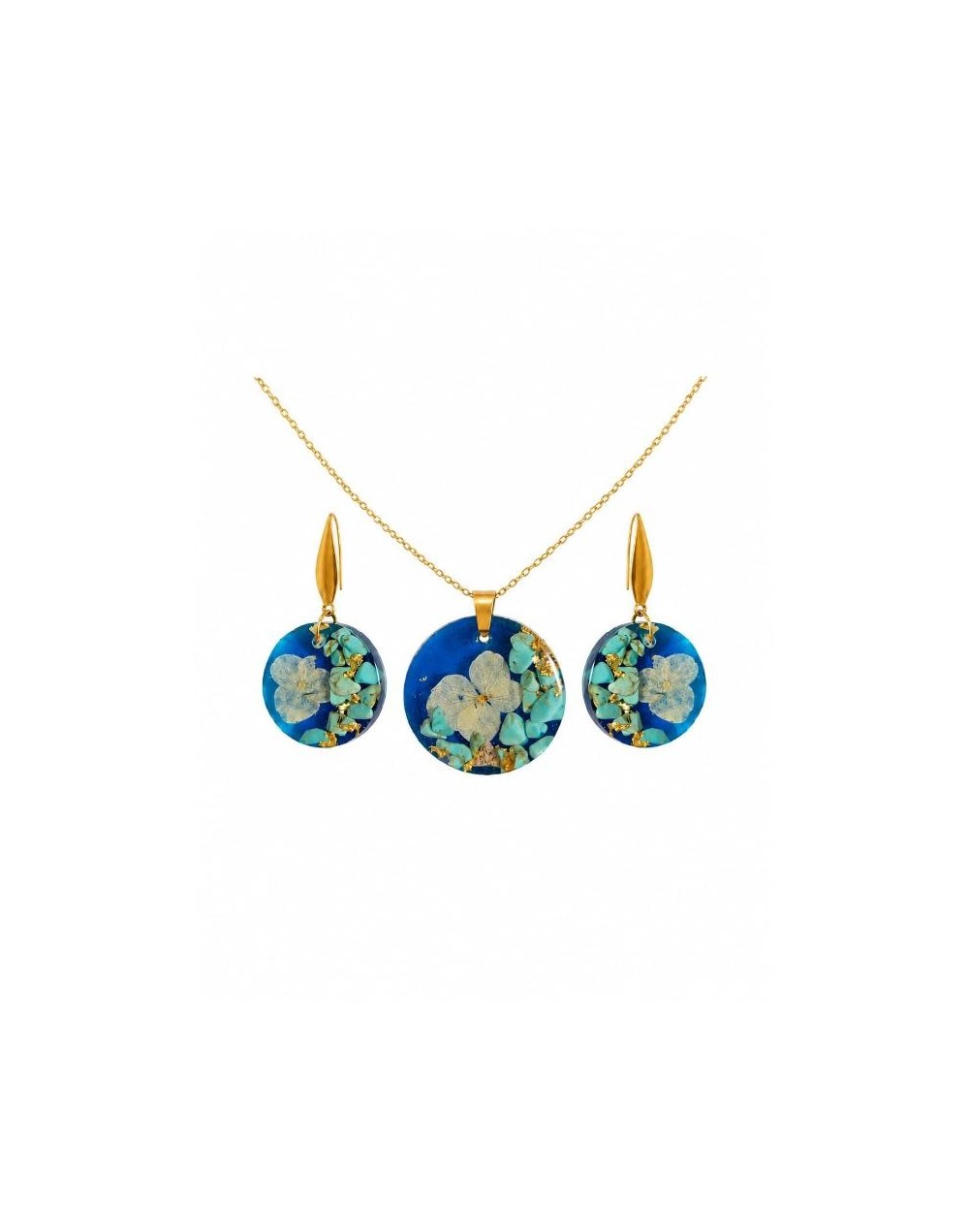 set de collar y aretes cielo de hortensias 