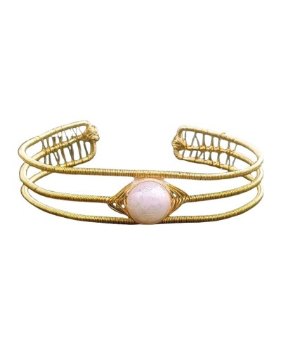 Pulsera en tres líneas doradas y perla