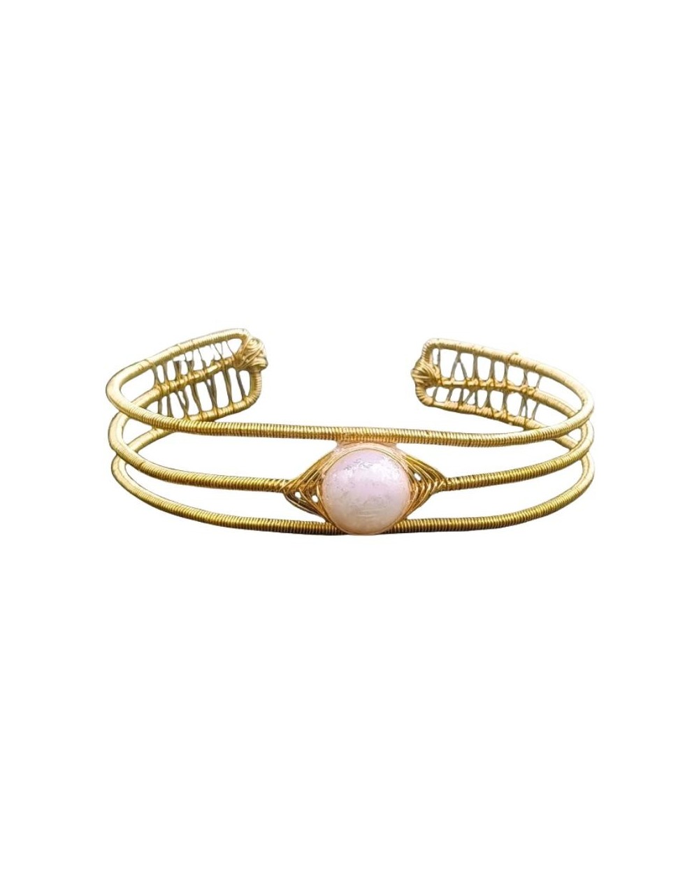 Pulsera en tres líneas doradas y perla