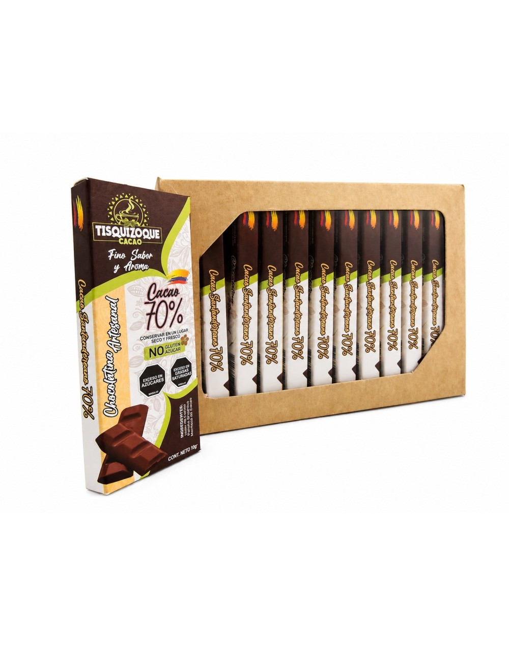 CHOCOLATINA AL 70%. CAJA de 24 unidades de 10g