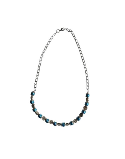 Collar de Perlas Azules En Cadena Plateada