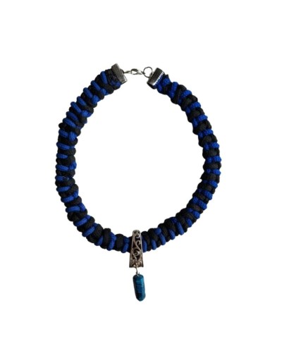 Collar de Macramé en Cordón Azul y Negro con Lapislázuli 