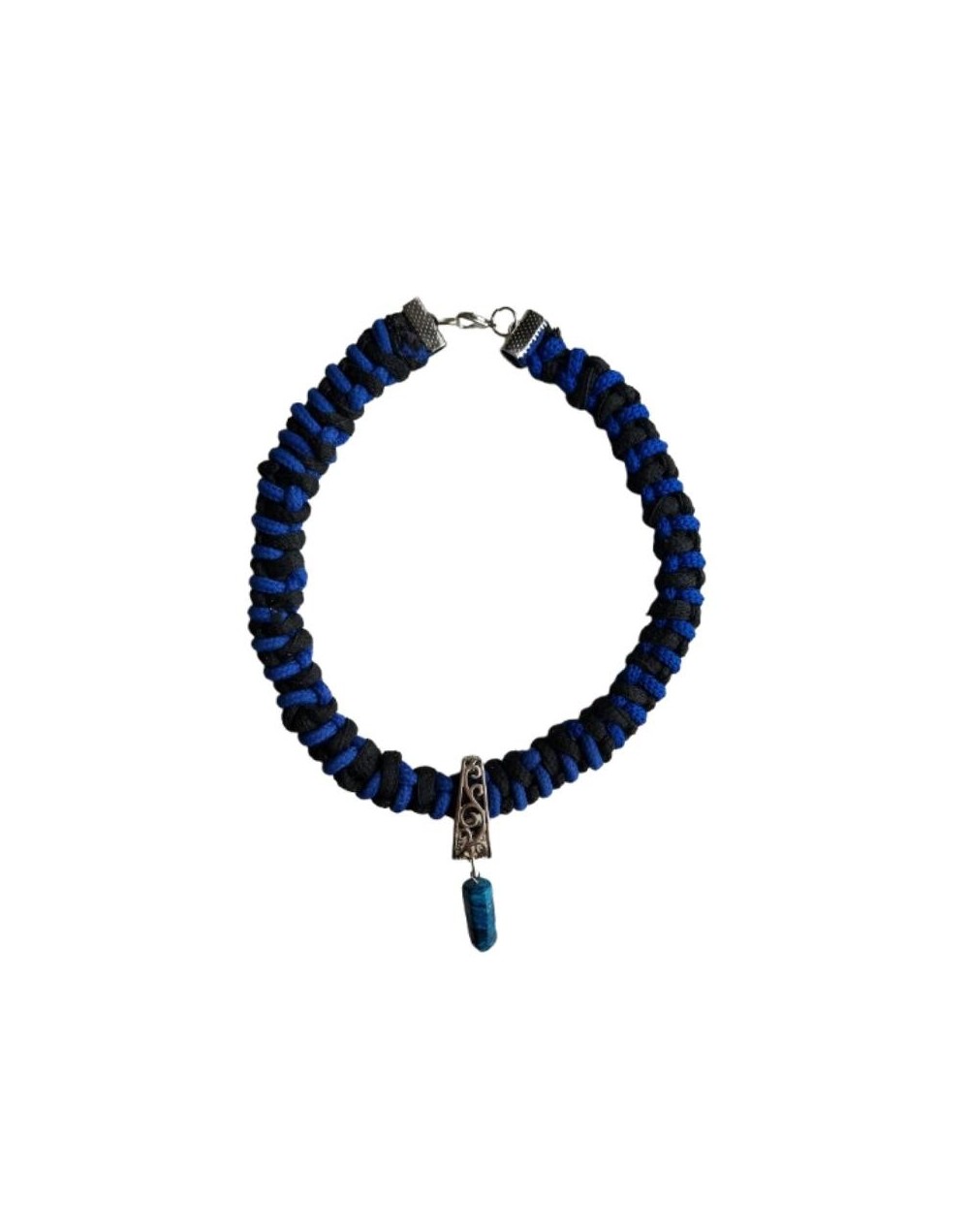 Collar de Macramé en Cordón Azul y Negro con Lapislázuli 
