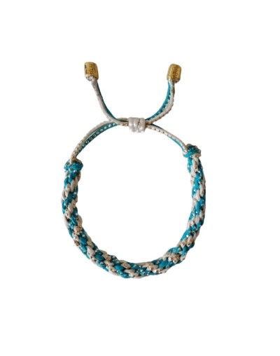 Collar Kumihimo Para Mascotas En Cuerina Azul y Blanca Brillante 