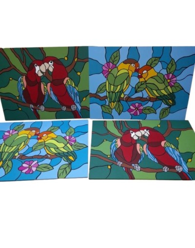 🦜🎨 Juego de Individuales x 4 en Técnica Imitación Vitral