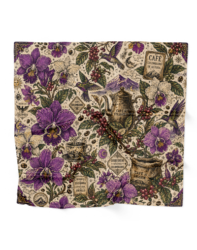 Pañoleta Café Orquídea Colombiana 70x70 | Diseño Exclusivo Hecho en Colombia