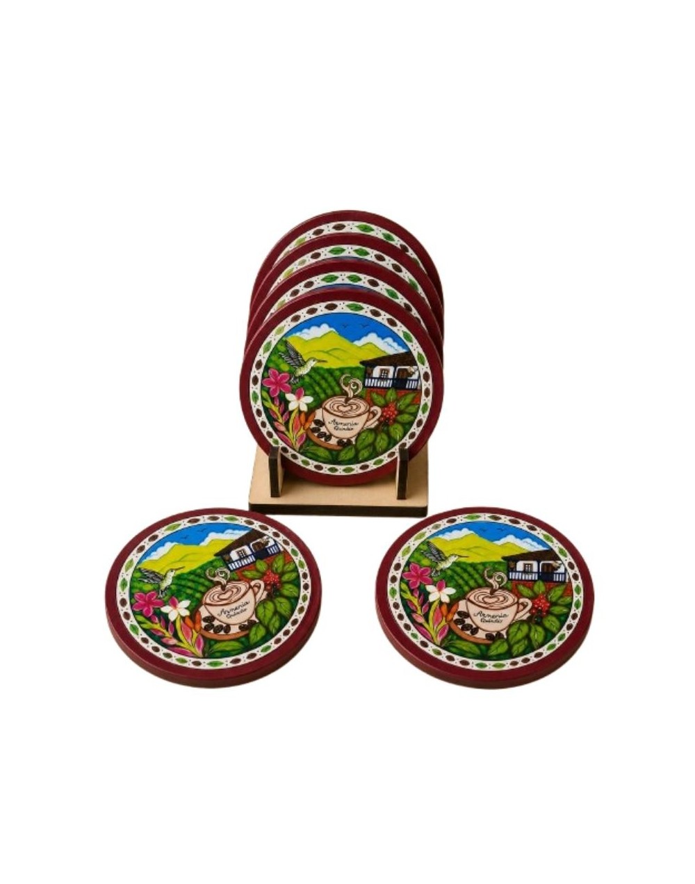 ☕🦜 Juego de Portavasos Armenia Quindío – Diseño Inspirado en Técnica Country