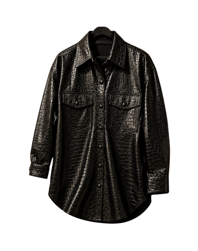 Chaqueta Cuerina animal print negra 