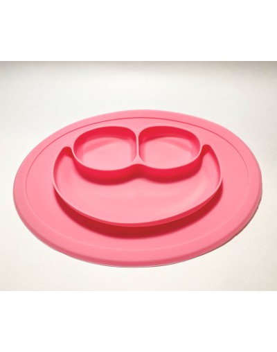Plato en Silicon diseño carita feliz  Rosado