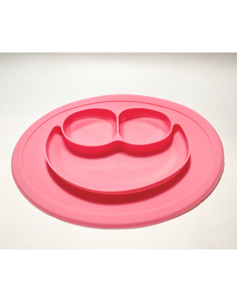 Plato en Silicon diseño carita feliz  Rosado