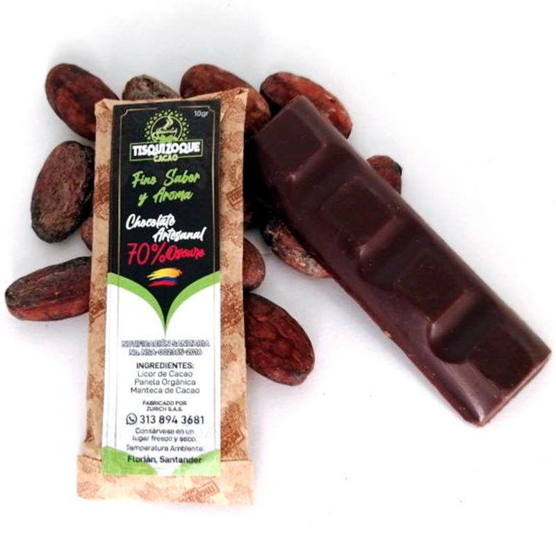 Chocolatina endulzada con panela orgánica fina sabor y aroma