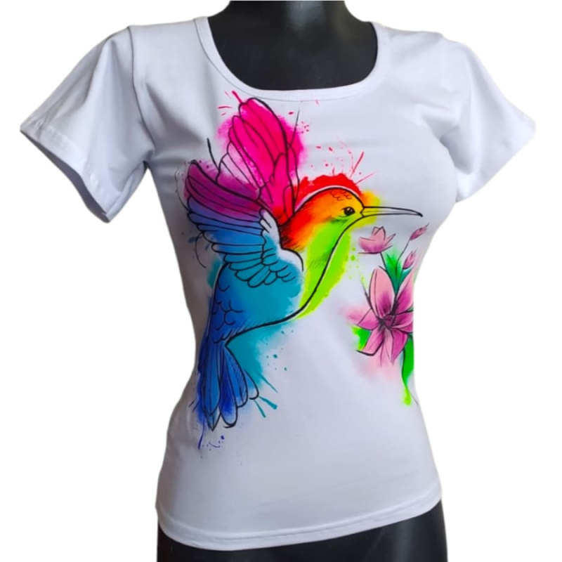 Camiseta pintada a mano de colibrí