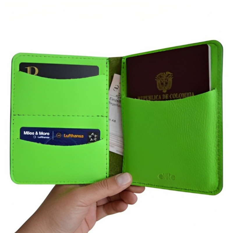 Porta pasaporte e1 verde neon