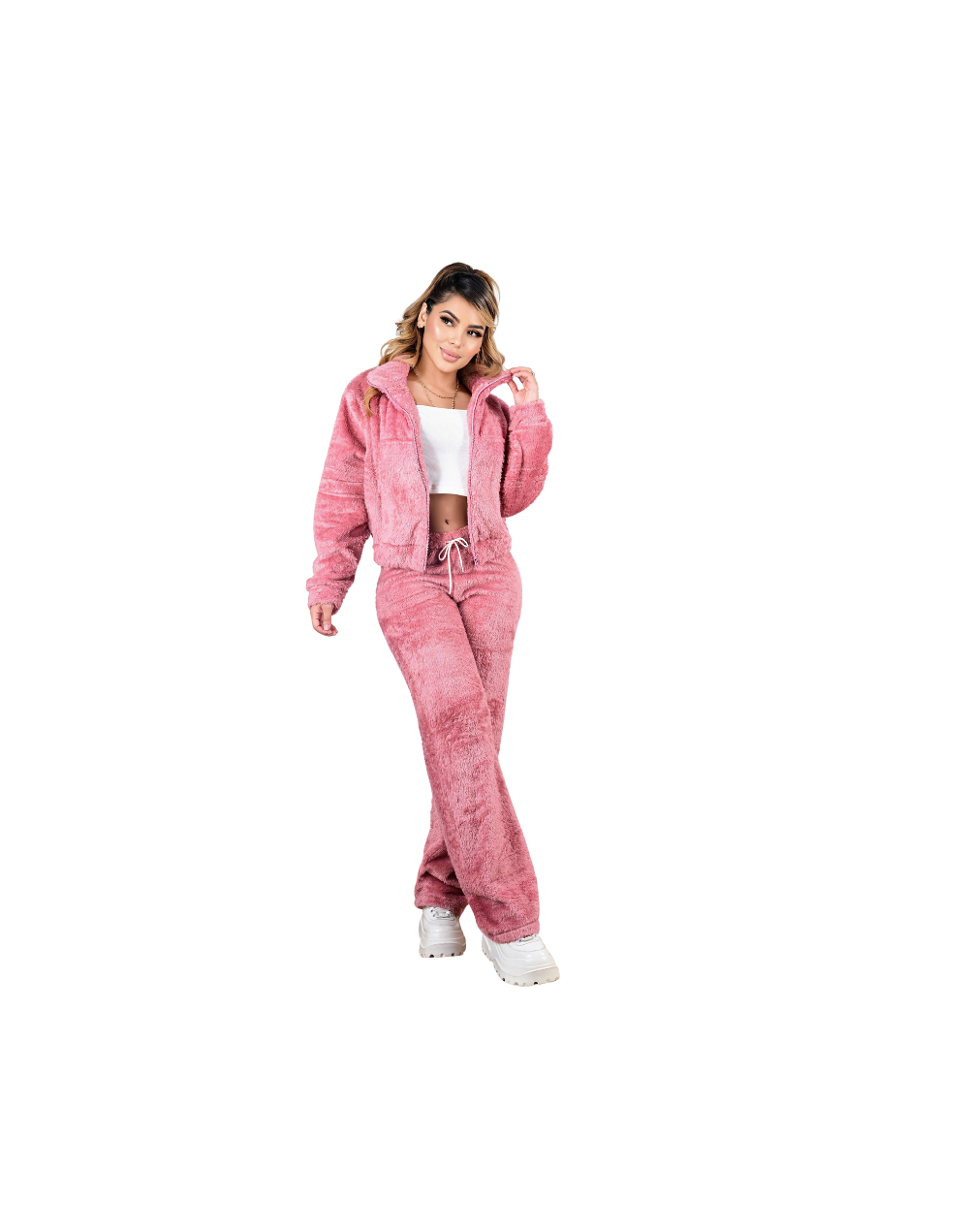Conjunto Chaqueta Teddy Rosa - Eclime