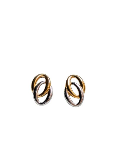 Aretes ovalos dorado y plateado entrelazados