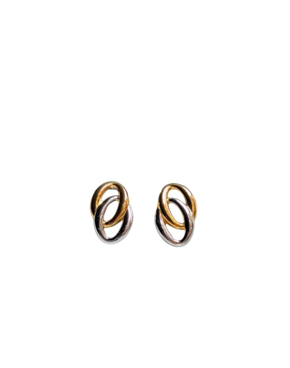 Aretes ovalos dorado y plateado entrelazados