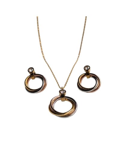 Conjunto (cadena, dije y aretes) circulos en tres tonos.