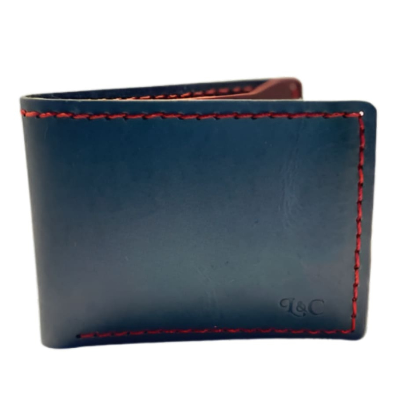 Artesanía billetera gris humo y rojo en cuero 100% original
